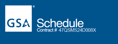 Home 2 Blue graphic with the GSA logo on the left and the text "Schedule Contract # 47QSMS24D008X" alongside an AC icon on the right.