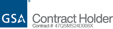 Home 1 A logo featuring a blue square with the letters "GSA" and text reading "Contract Holder Contract # 47QSWH24D008X," alongside an icon of an AC unit.